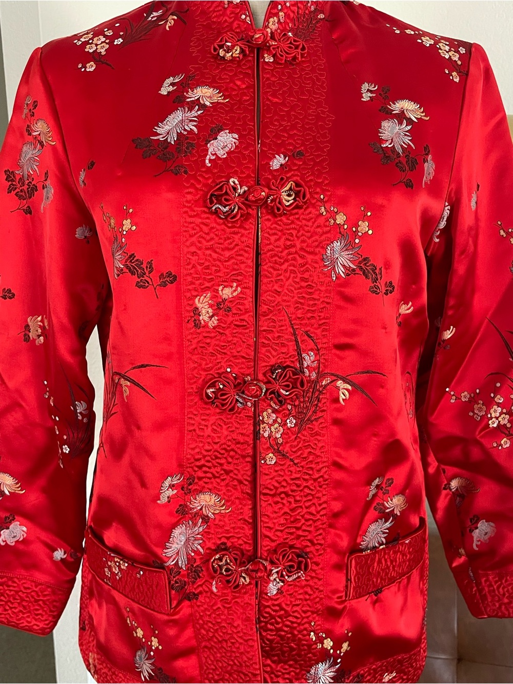 Vintage Chinese Brocade Floral Reversible Frog Closure Jacket - Picture 7 of 11